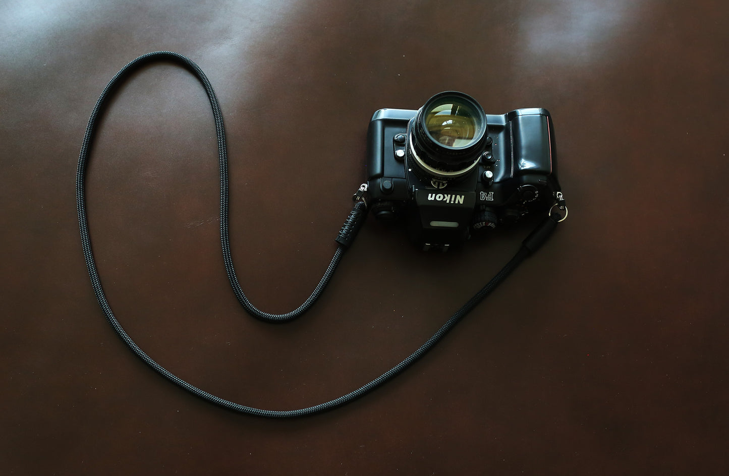 Black Climbing Rope & Leather Camera Strap – 6mm Handmade Neck/Shoulder