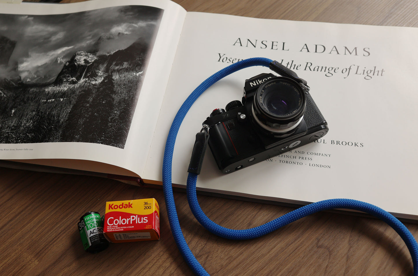 Handmade blue camera strap gift for photographers