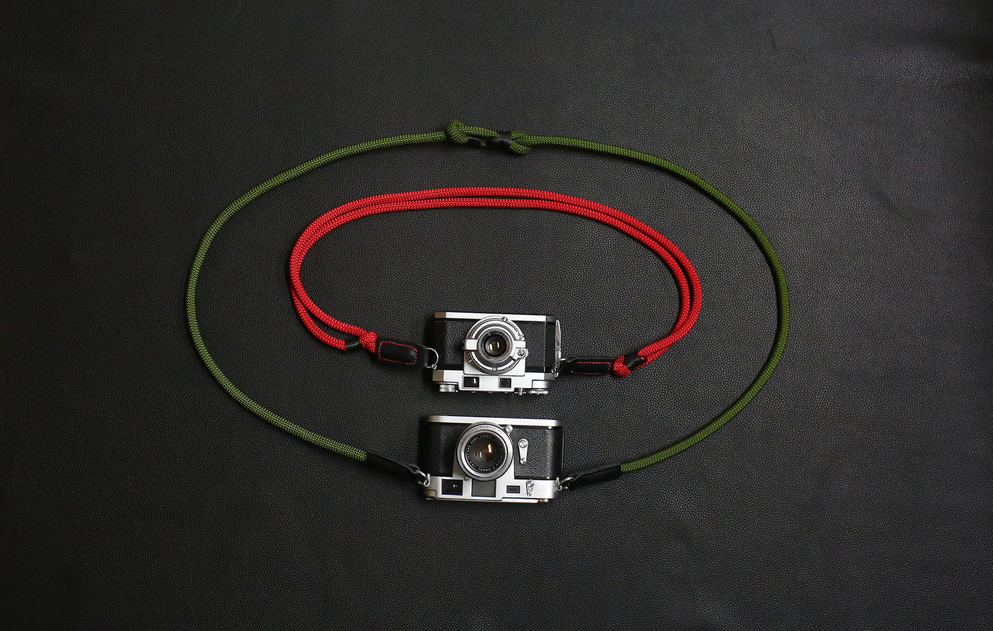 Handcrafted adjustable rope camera strap attached to vintage film camera