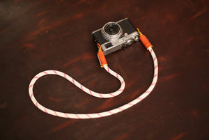 Camera neck strap white pattern climbing rope brown leather | Windmup.com - windmup