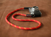 Soft camera strap handmade yellow pattern rope black leather | windmup.com - windmup