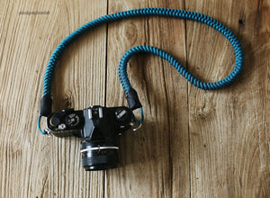 Handmade weave camera neck shoulder strap navy blue soft | windmup.com - windmup