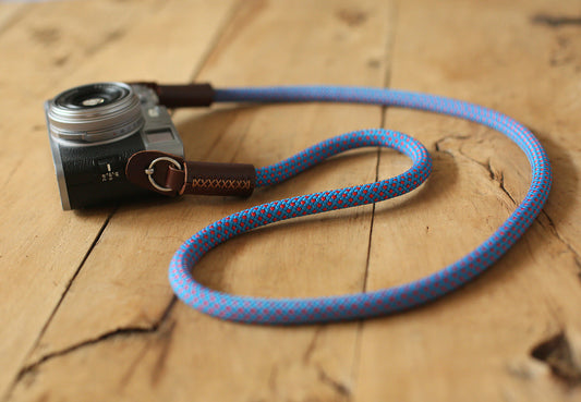 handmade blue red climbing rope camera strap