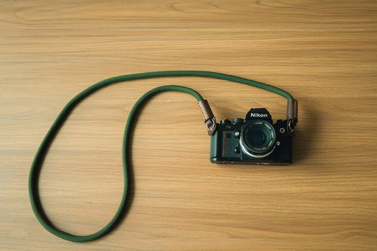 10mm army green climbing rope camera strap with tan leather ends