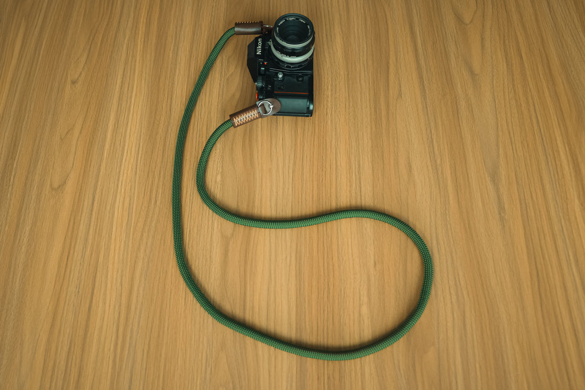 10mm rope camera strap with leather detail