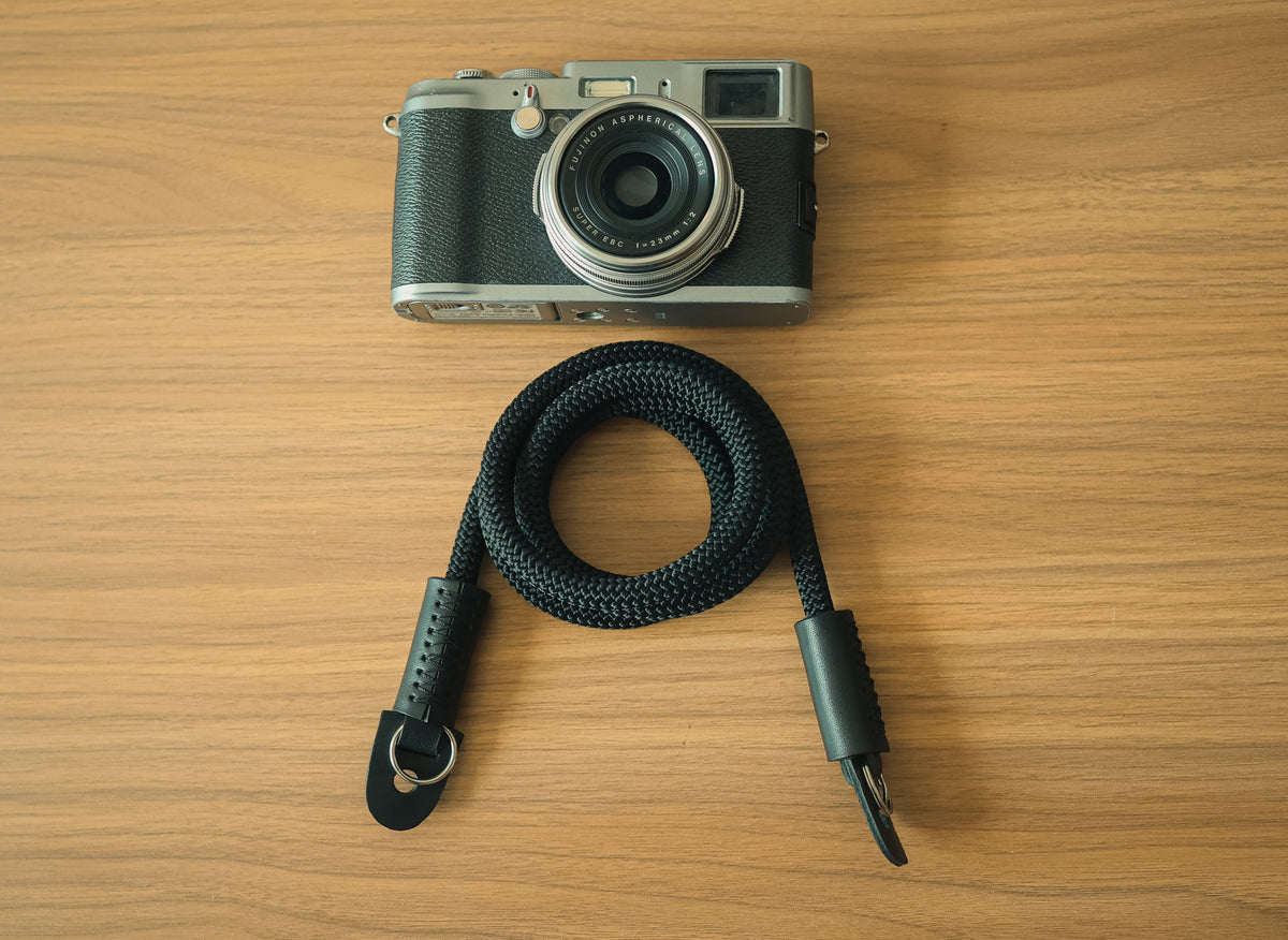 black rope camera strap for street photography