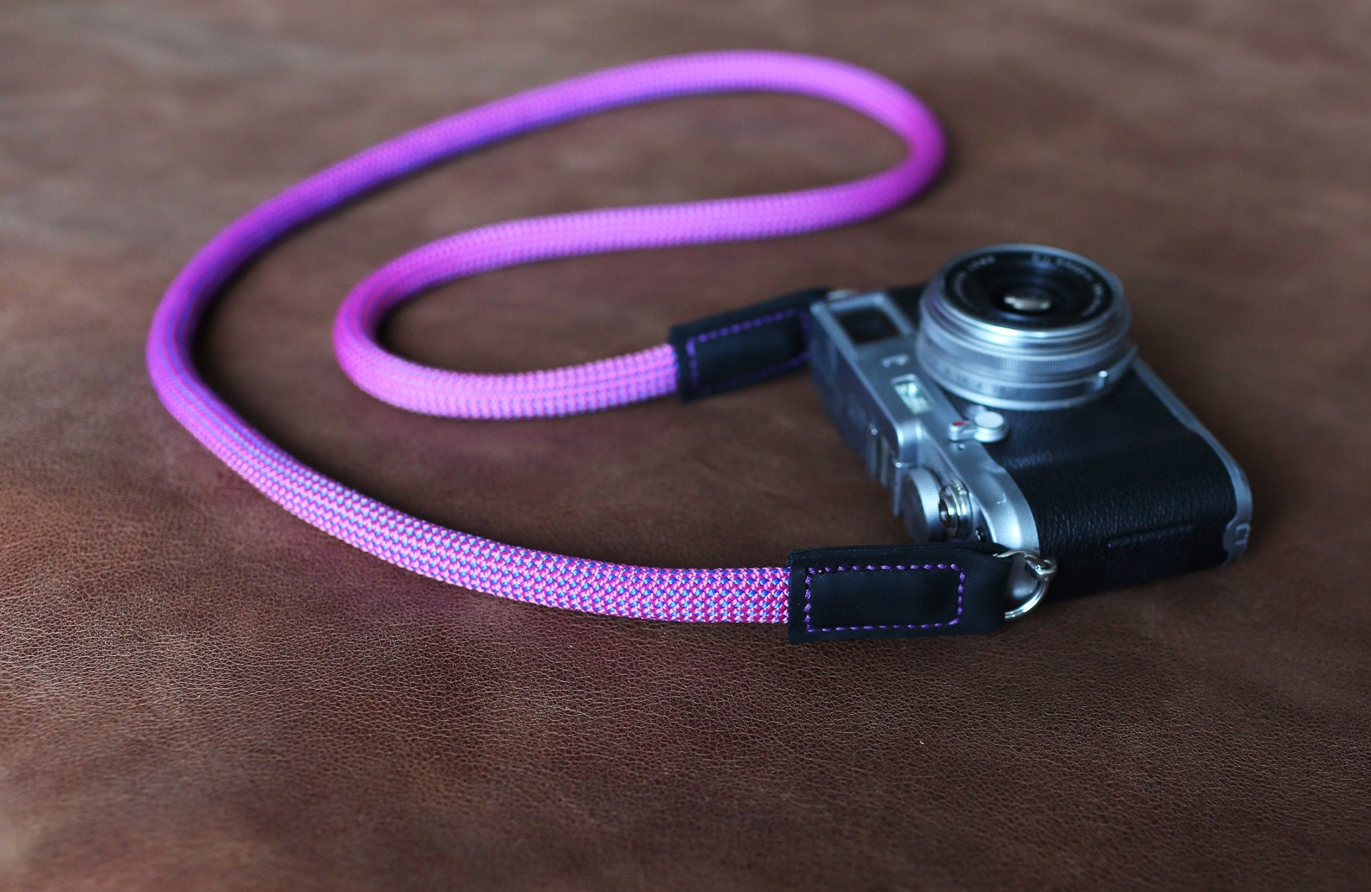 Purple rope camera strap for Fujifilm mirrorless camera