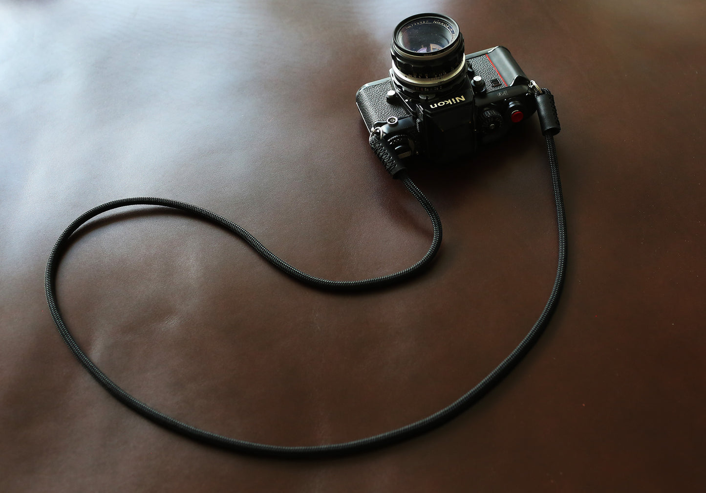 Black Climbing Rope & Leather Camera Strap – 6mm Handmade Neck/Shoulder