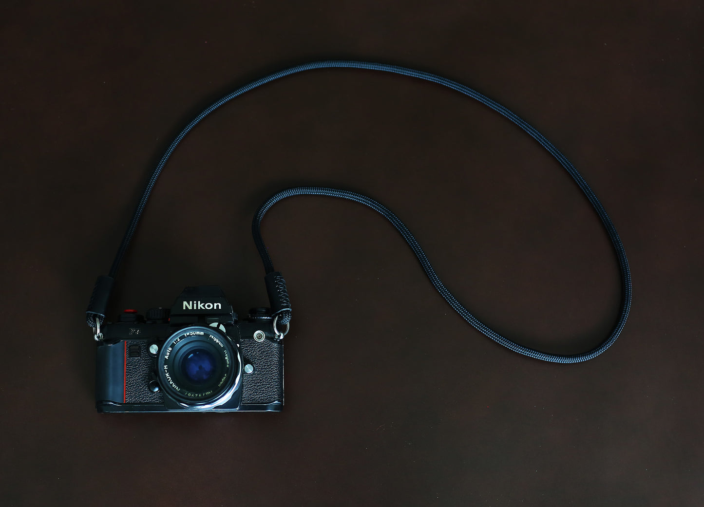 Black Climbing Rope & Leather Camera Strap – 6mm Handmade Neck/Shoulder