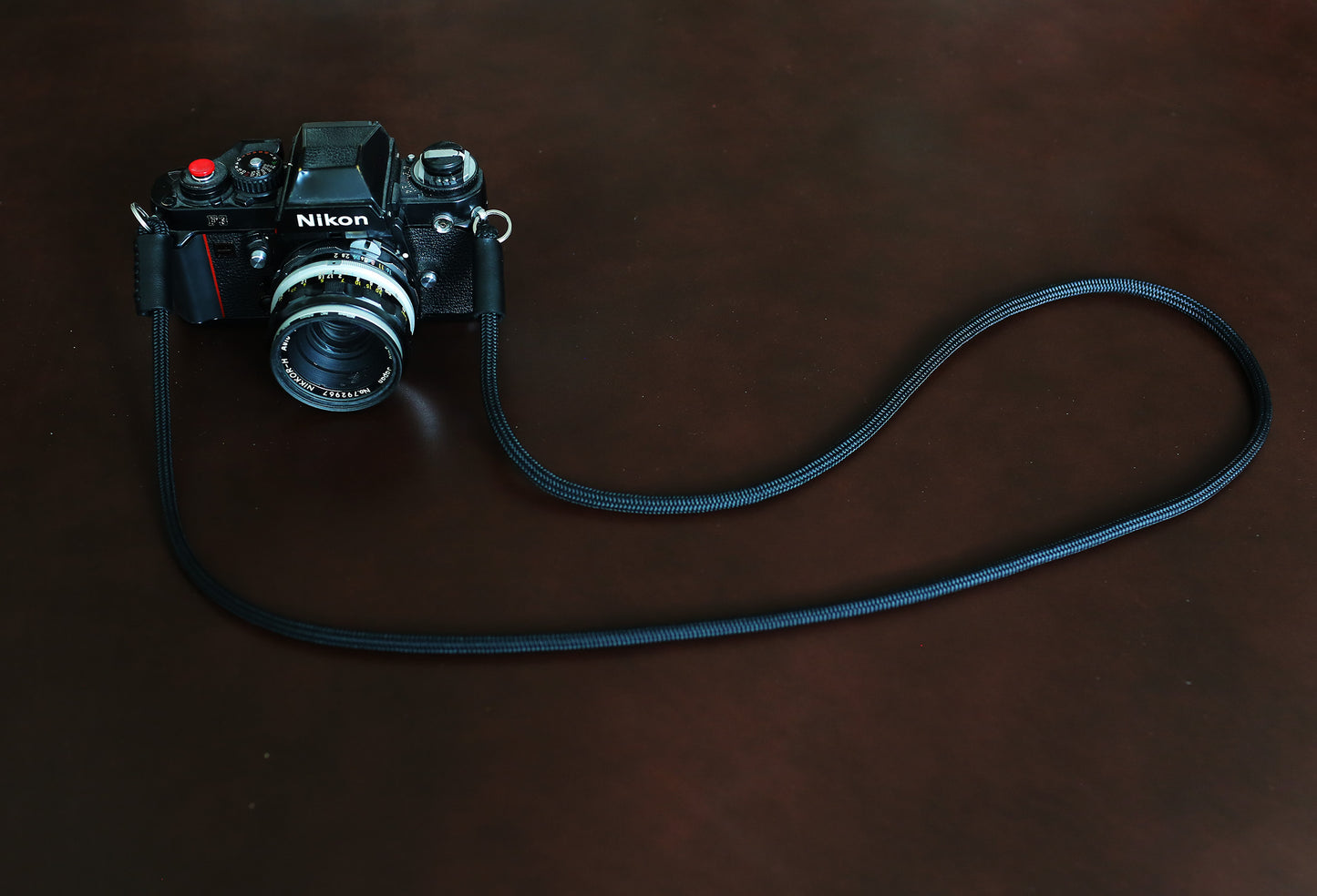 Black Climbing Rope & Leather Camera Strap – 6mm Handmade Neck/Shoulder