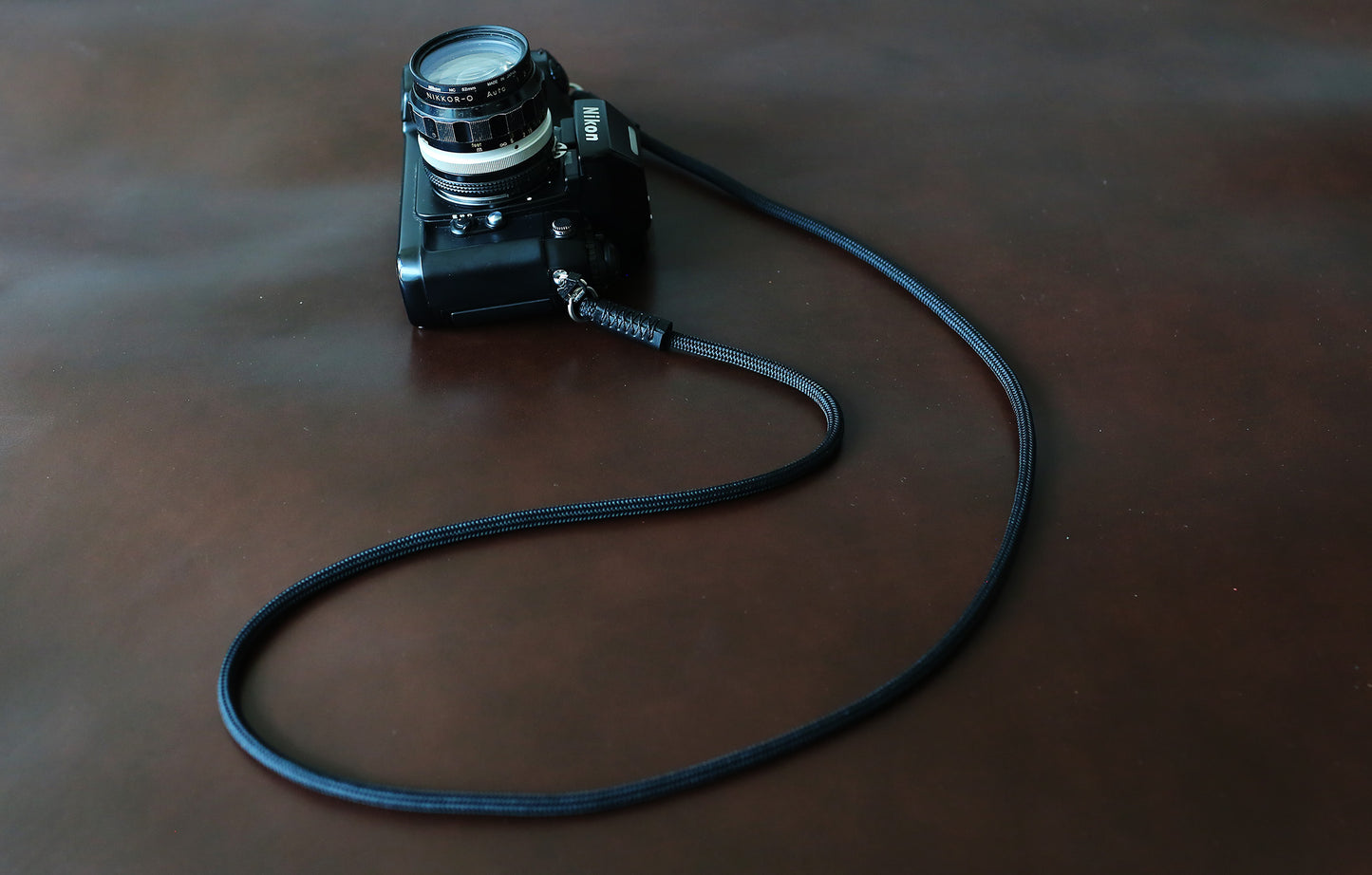 Black Climbing Rope & Leather Camera Strap – 6mm Handmade Neck/Shoulder