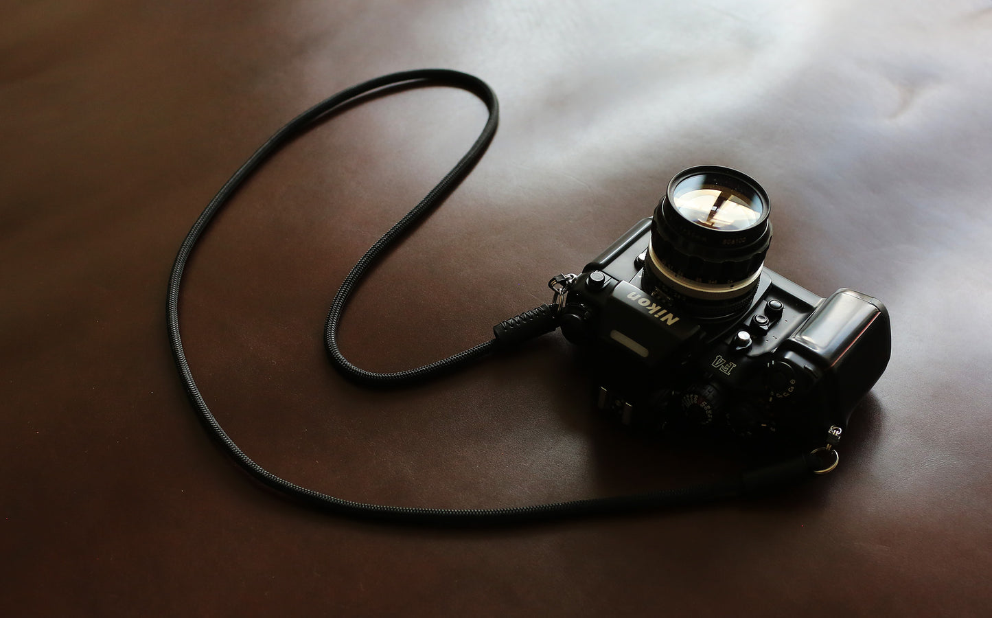Black Climbing Rope & Leather Camera Strap – 6mm Handmade Neck/Shoulder
