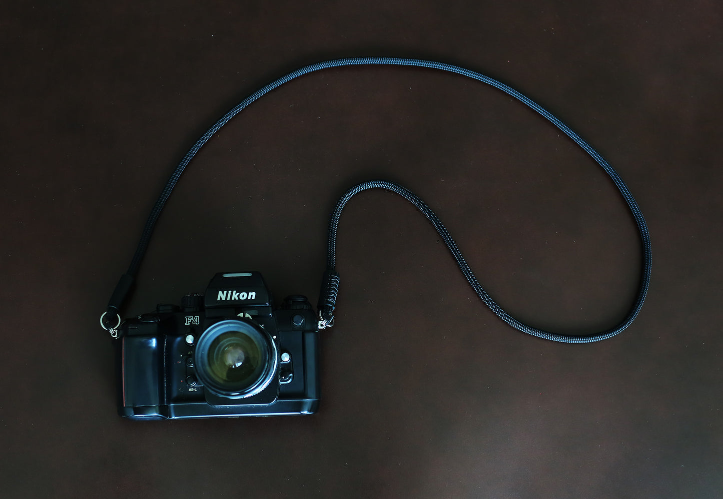 Black Climbing Rope & Leather Camera Strap – 6mm Handmade Neck/Shoulder
