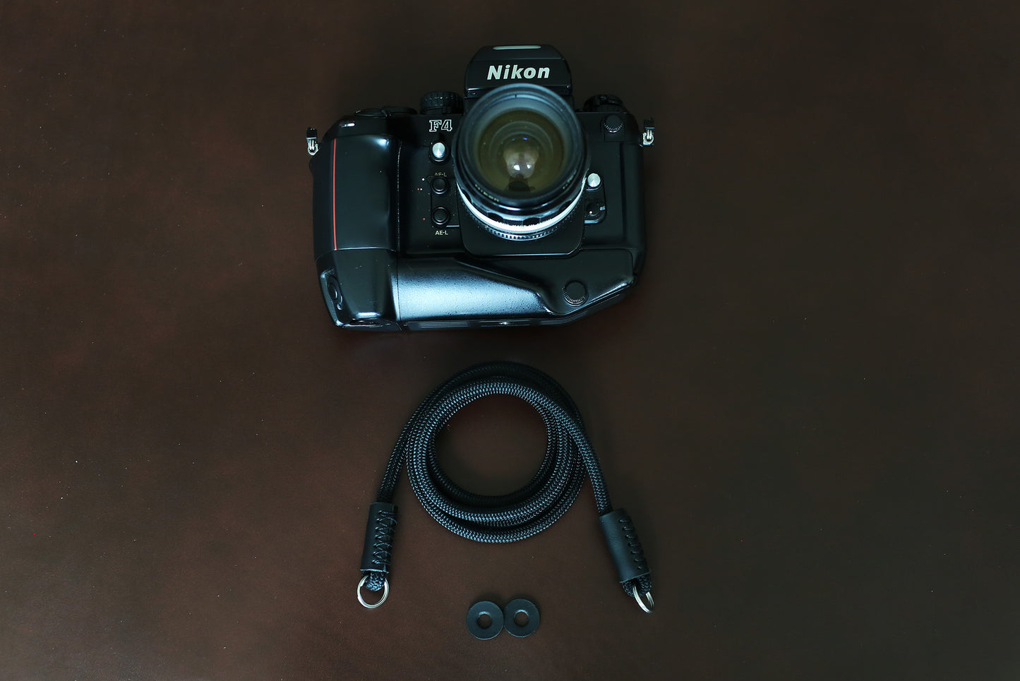 Black Climbing Rope & Leather Camera Strap – 6mm Handmade Neck/Shoulder