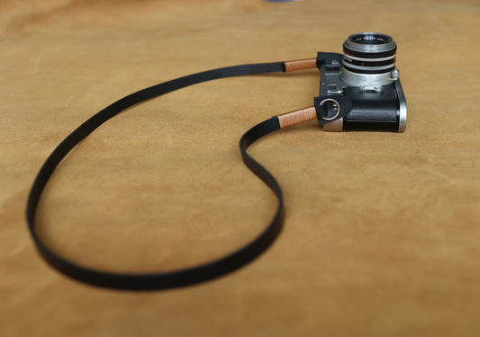 Windmup 10mm Black Leather Camera Neck Strap — Handmade Minimalist Elegance