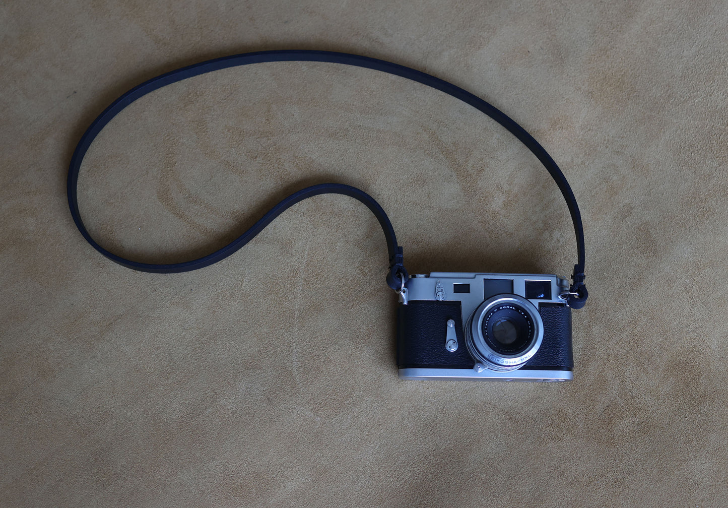 Handmade Black Leather Camera Strap – 10mm Wide Full-Grain Buffalo, Minimalist Design