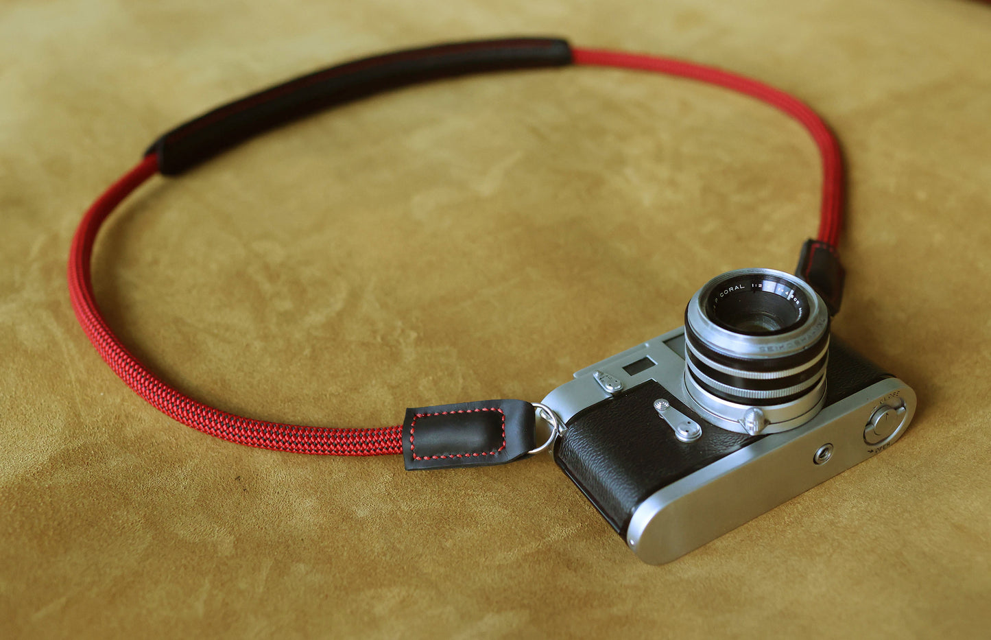 Black & Red Rope Camera Strap with Leather Shoulder Pad – Windmup