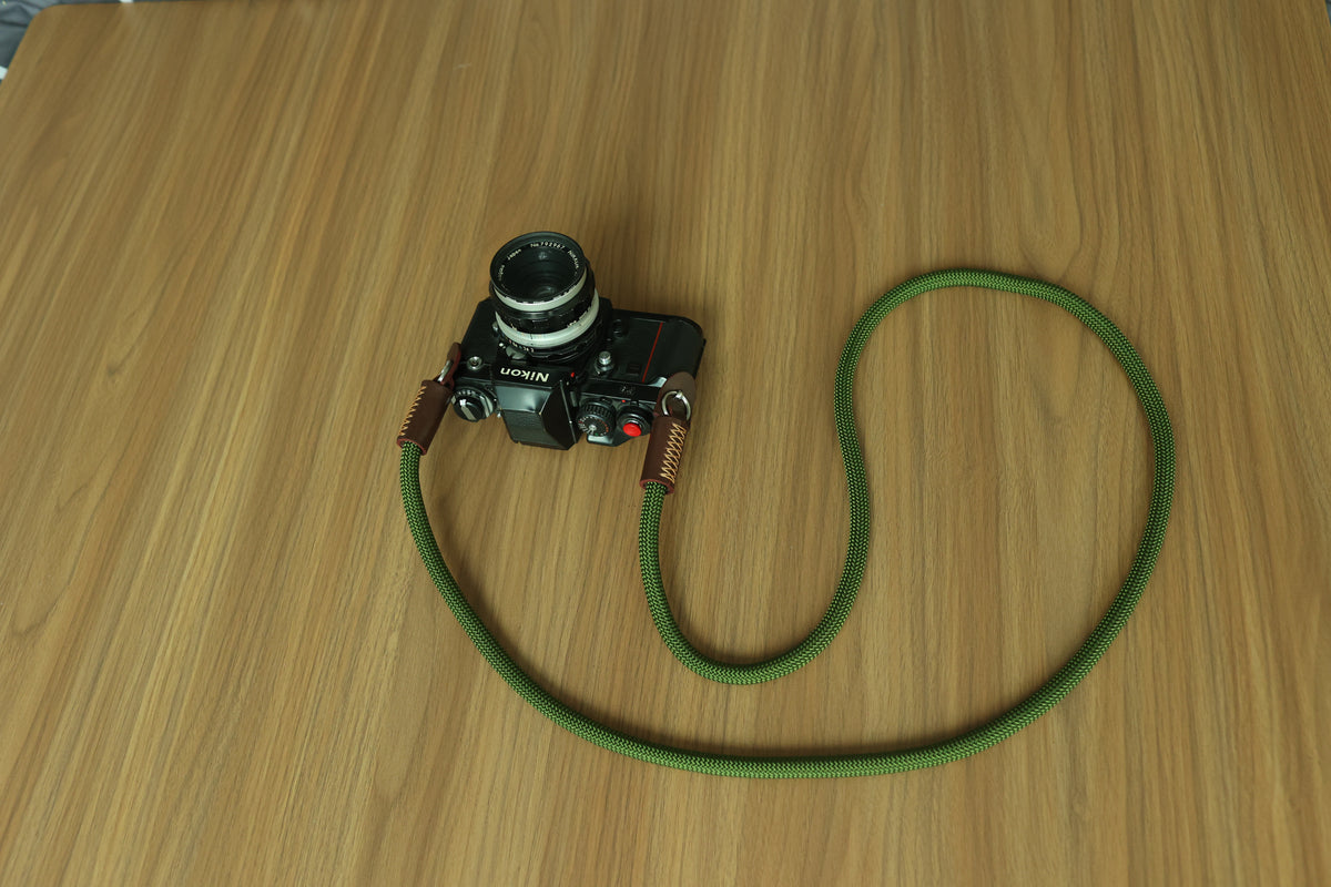 Army green camera strap for travel photography
