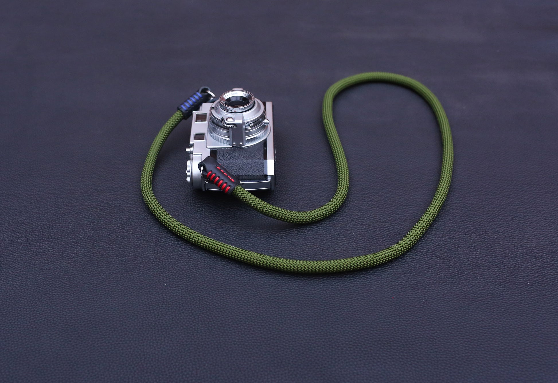 rope camera strap with hand wrapped waxed thread