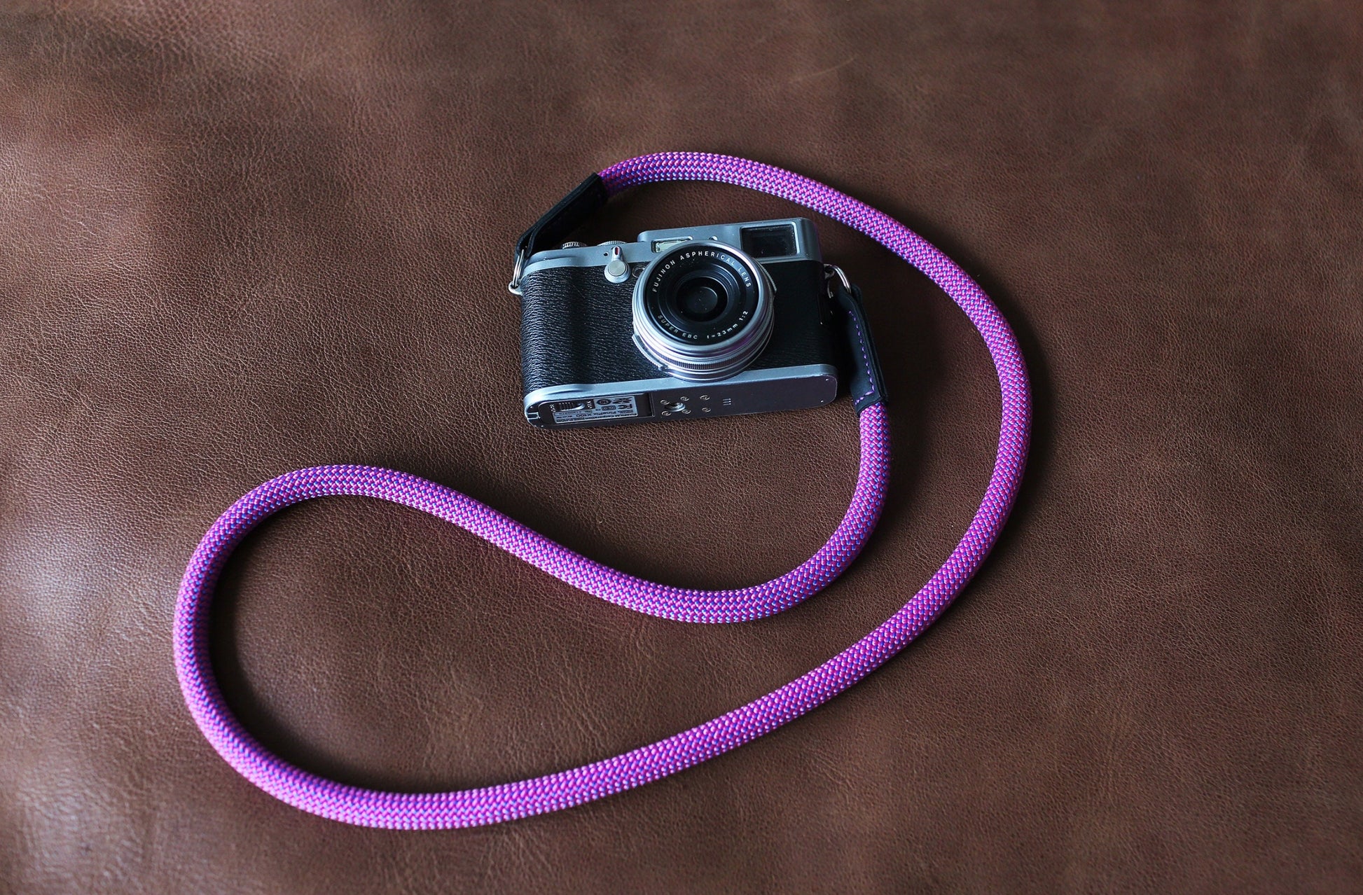 Handmade purple rope strap for Leica camera