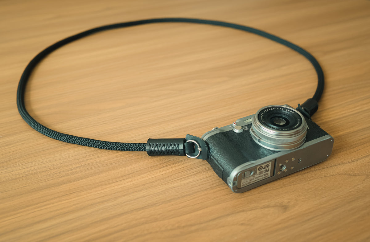 handmade black rope camera strap by Windmup