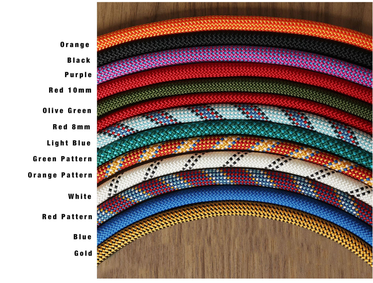 Color options for Windmup climbing rope camera straps in various solid and patterned colors