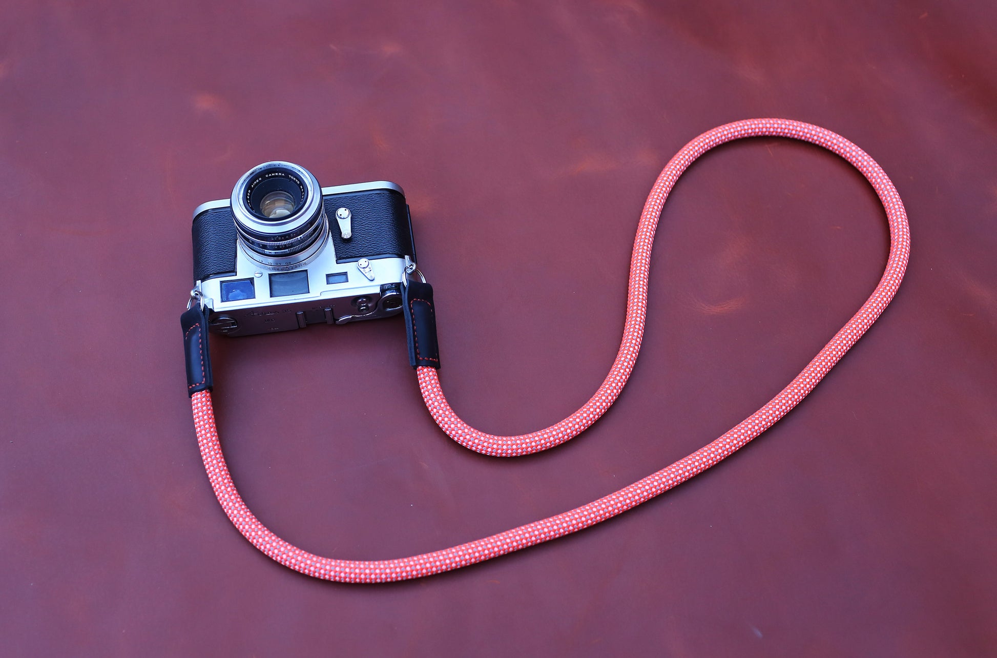 Minimalist grey spotted rope strap compatible with Fujifilm X-series cameras