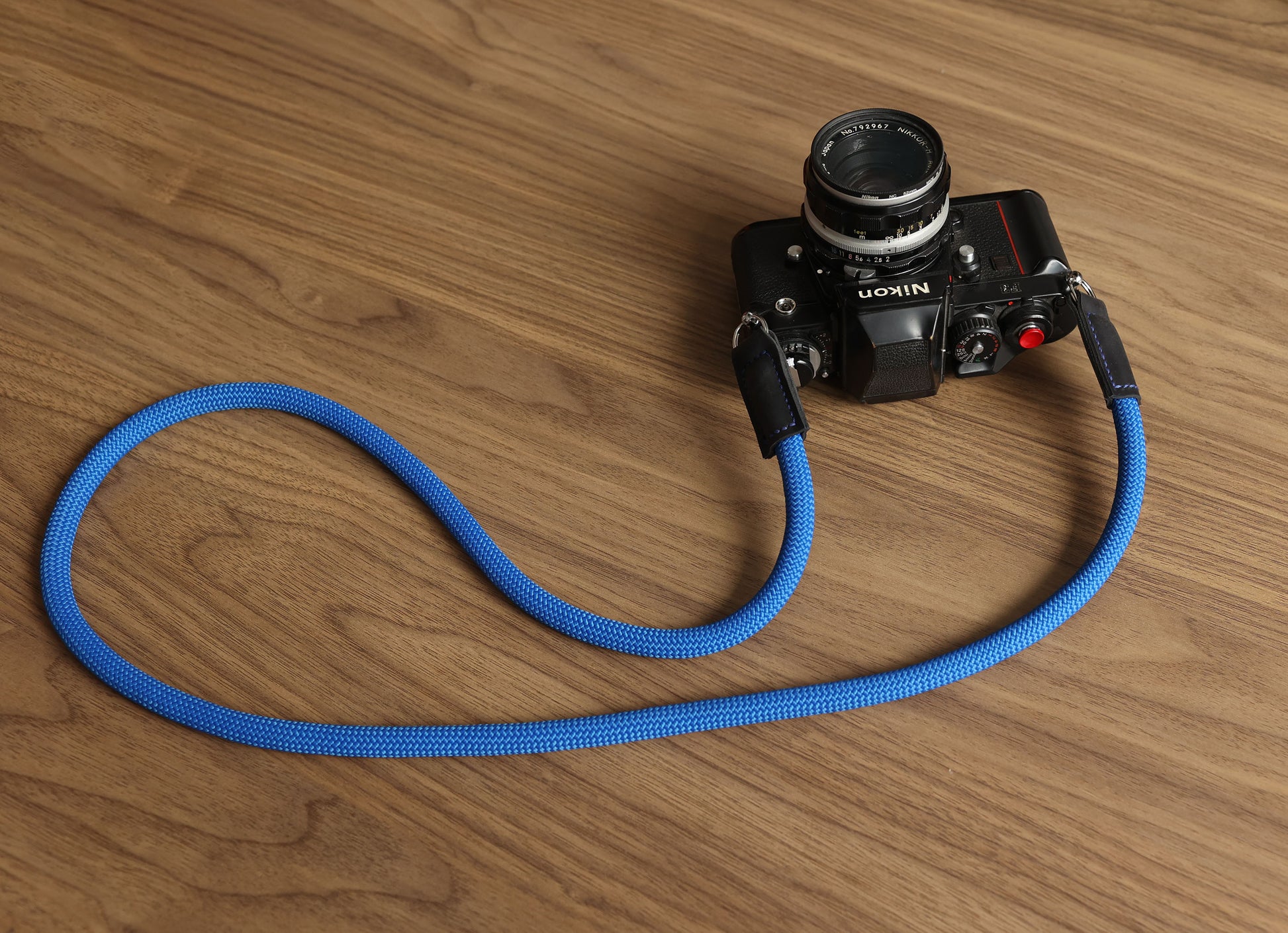 Handmade blue camera strap for everyday photography