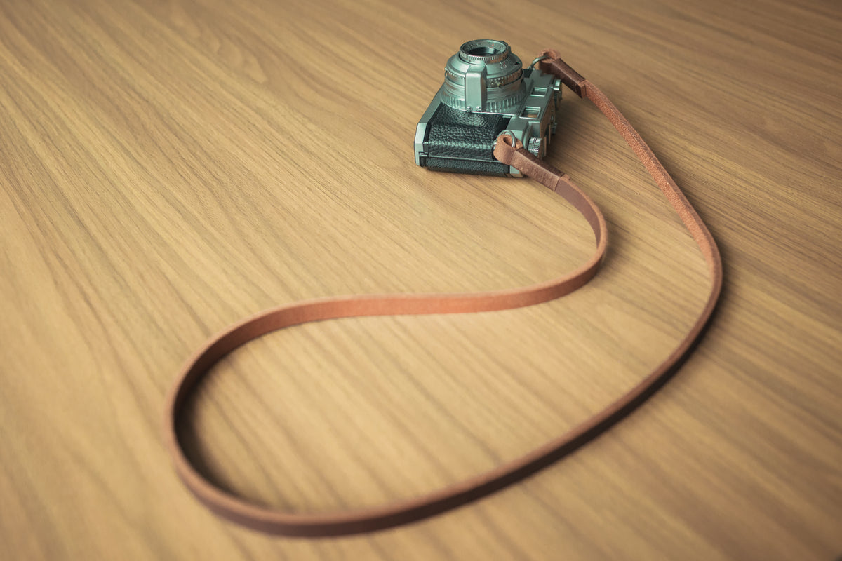 Handmade leather neck strap for lightweight mirrorless camera