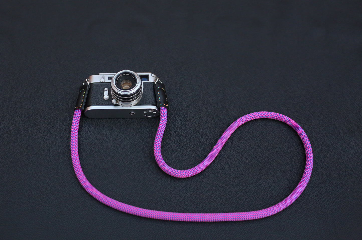 strap detail showing leather and stitching
