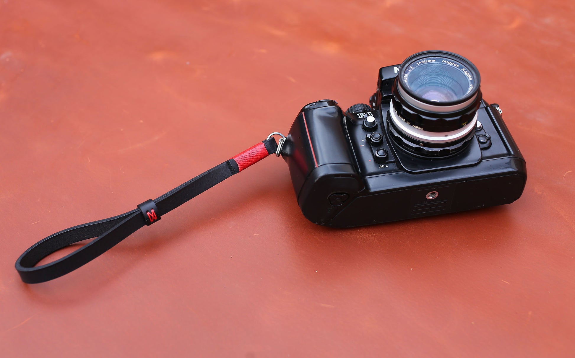 Slim 8mm wide leather camera wrist loop for mirrorless and film cameras