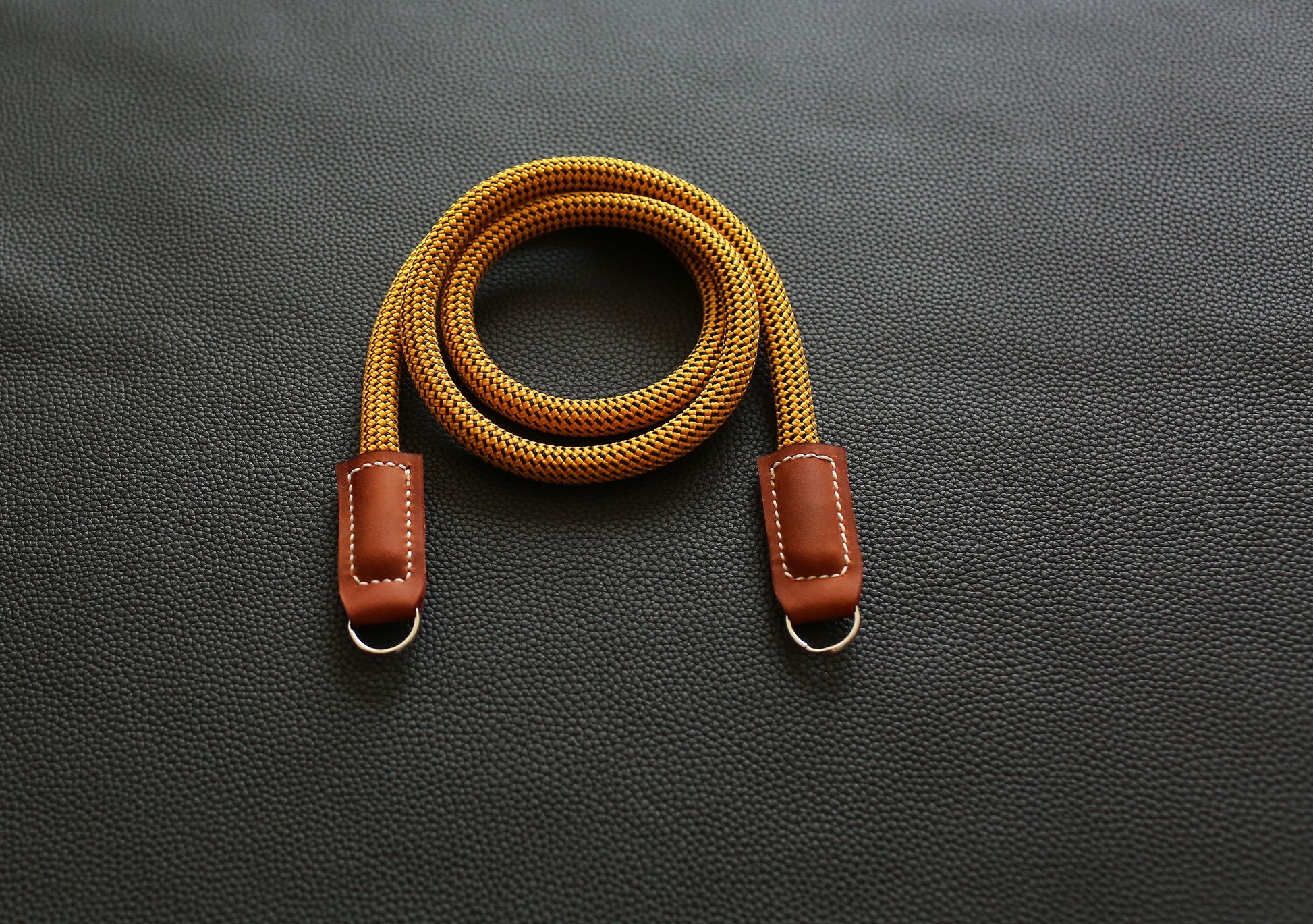 Heavy-duty stainless steel O-rings on a Windmup handmade camera strap