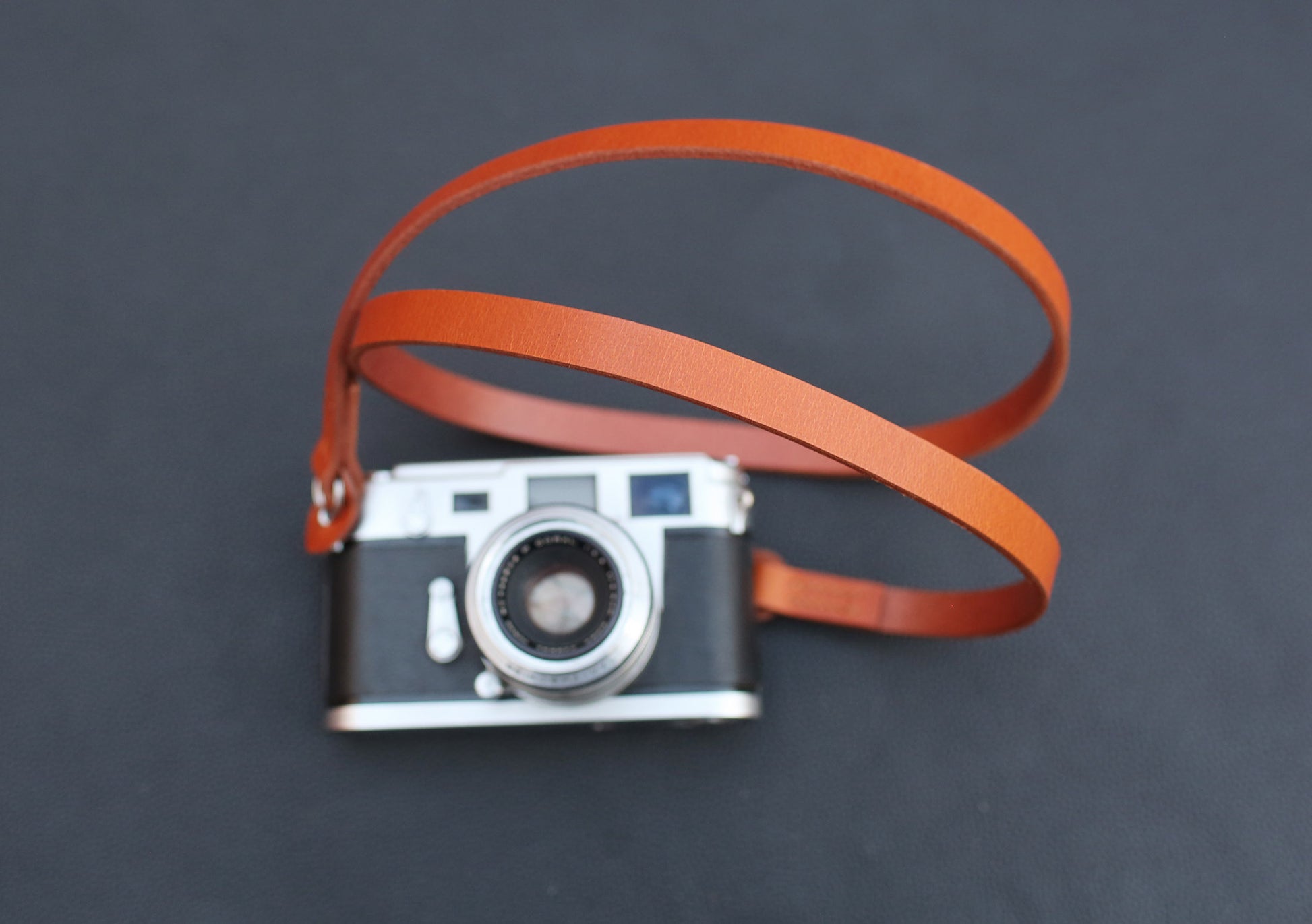 Handmade tan leather strap overview