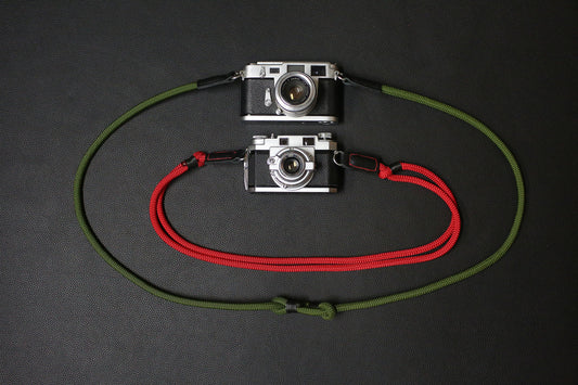 Windmup adjustable rope camera strap in military green and red