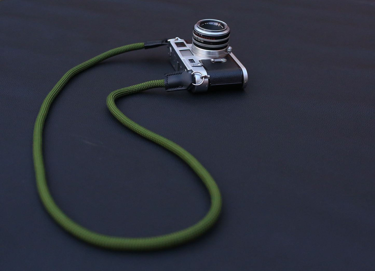 windmup handmade rope strap attached to vintage rangefinder