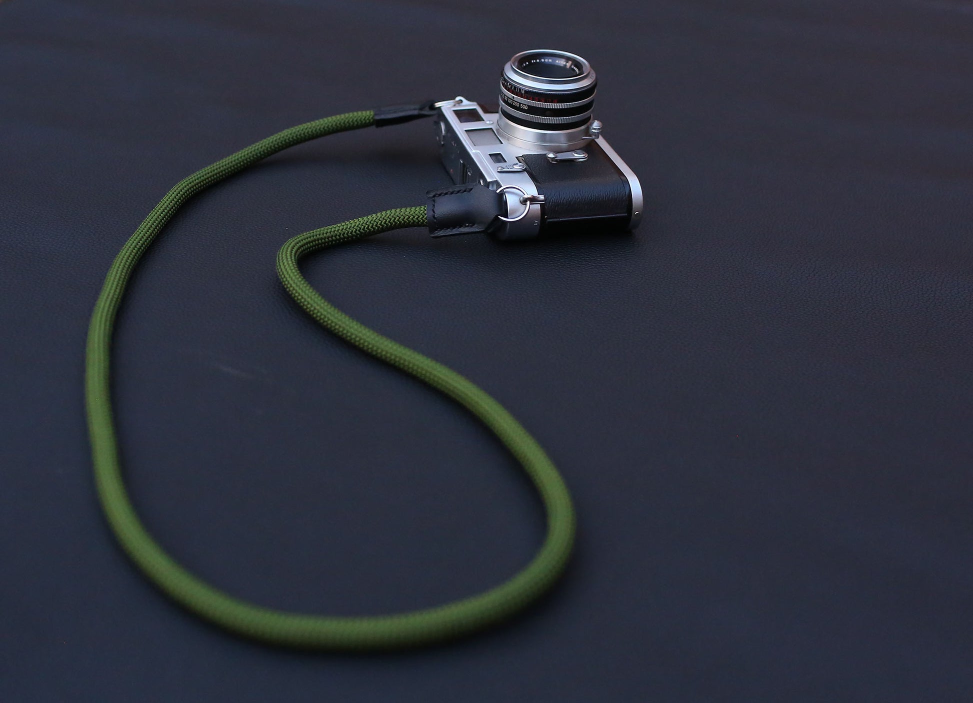 windmup handmade rope strap attached to vintage rangefinder