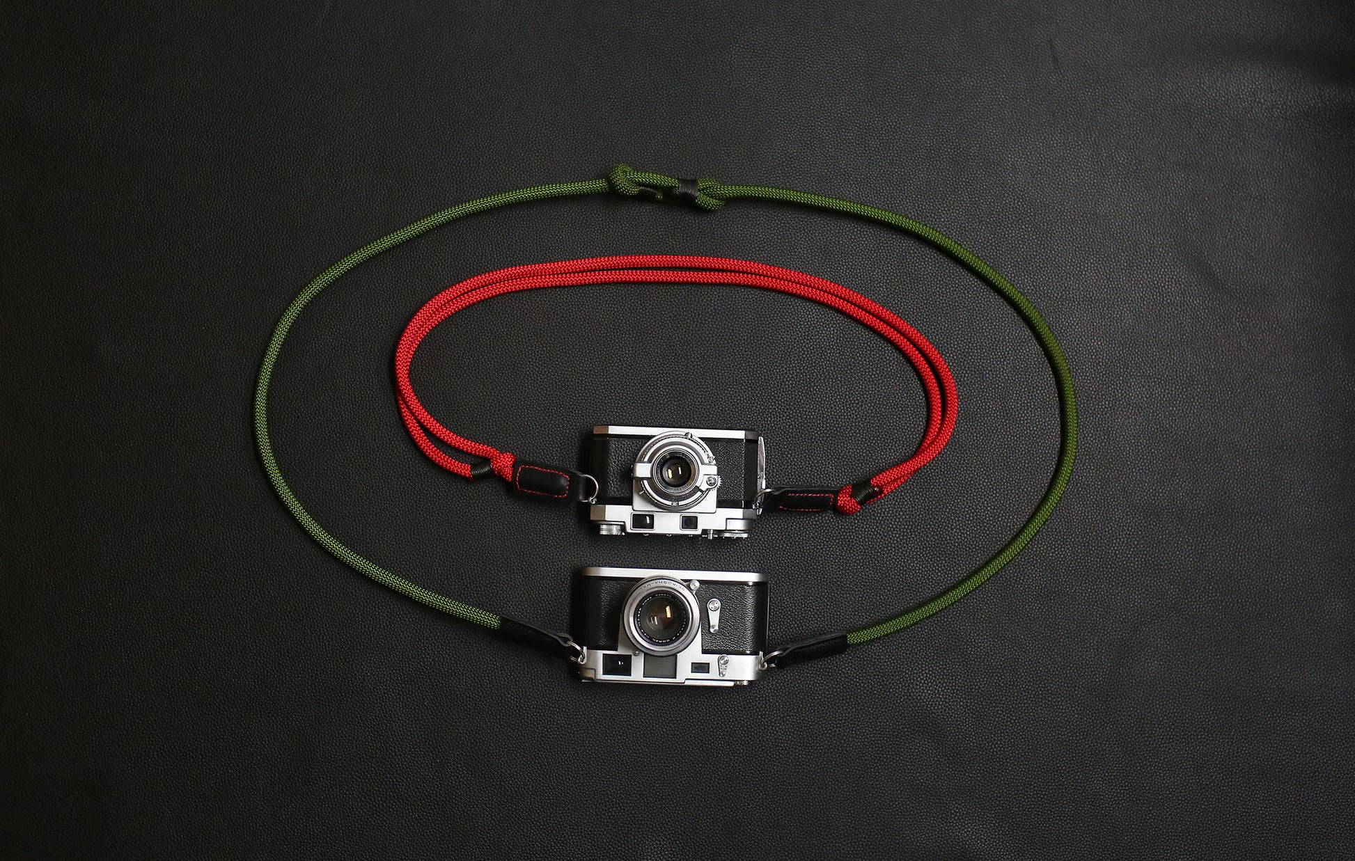 Handcrafted adjustable rope camera strap attached to vintage film camera