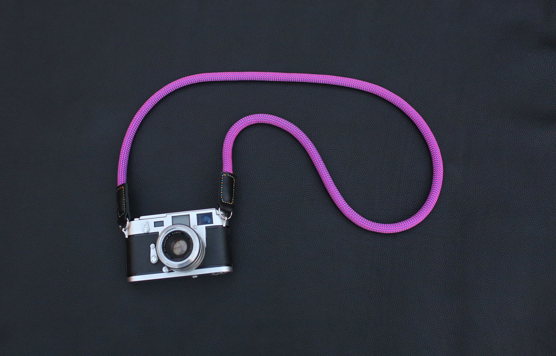 handmade camera strap in purple rope