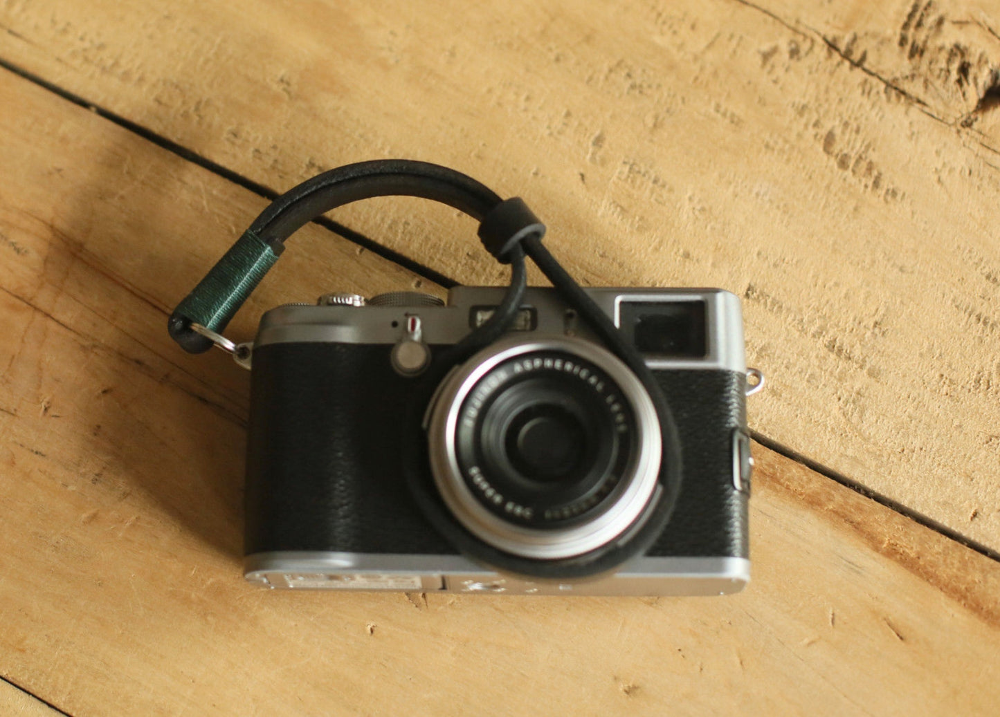 Windmup full-grain leather wrist strap on camera