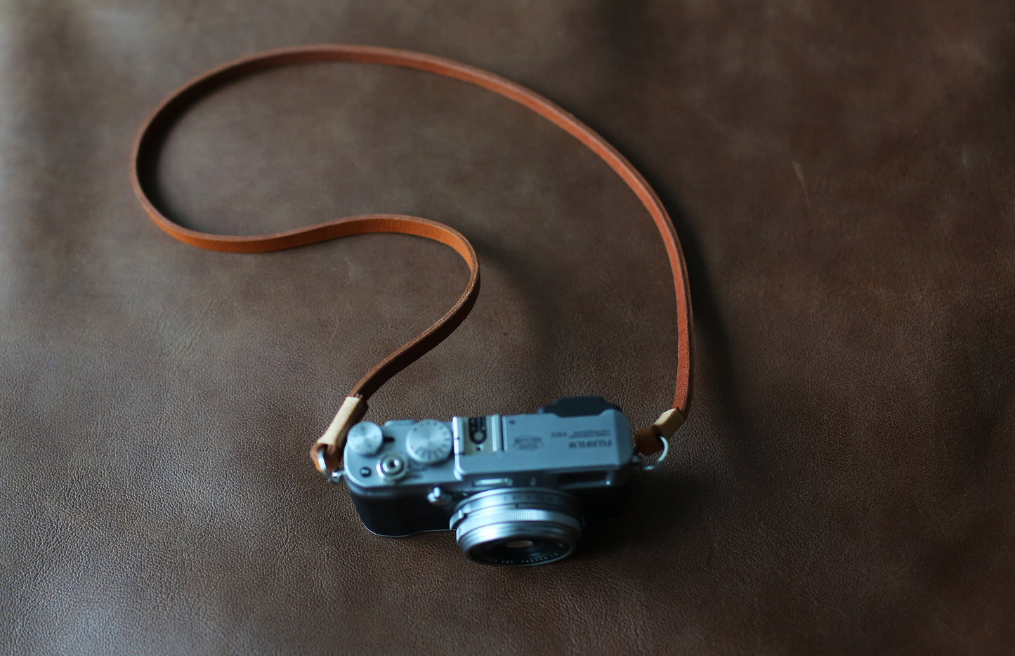Vintage style brown leather camera neck strap for mirrorless and film cameras