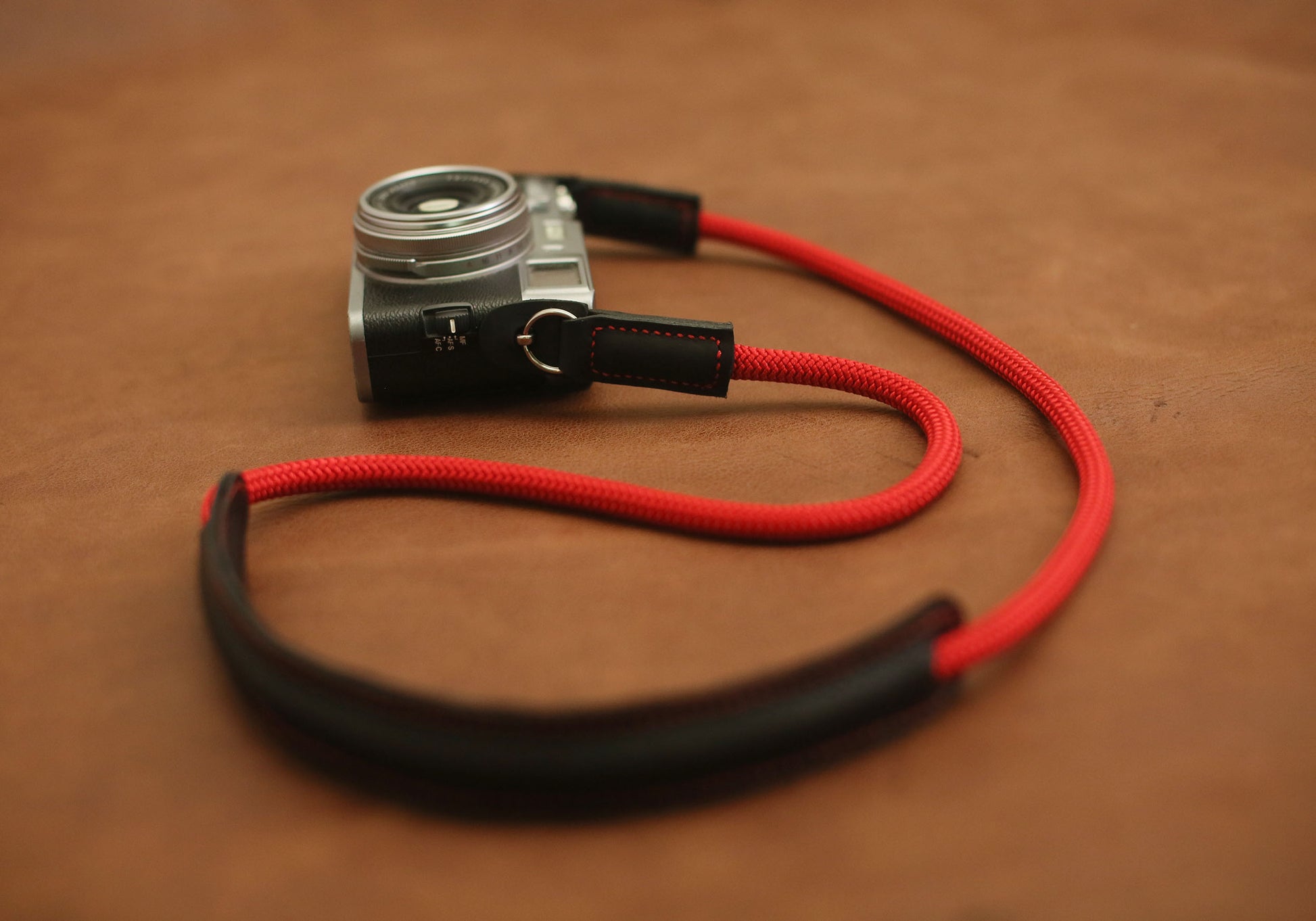 Stylish red rope strap for Fujifilm and Leica cameras