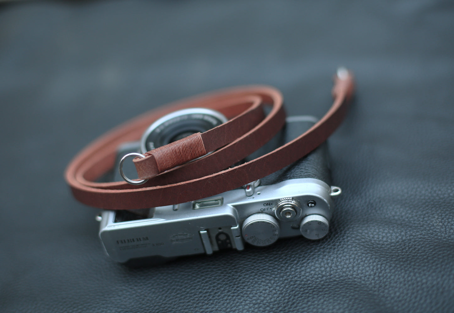 Slim 8mm brown leather strap for photography gear