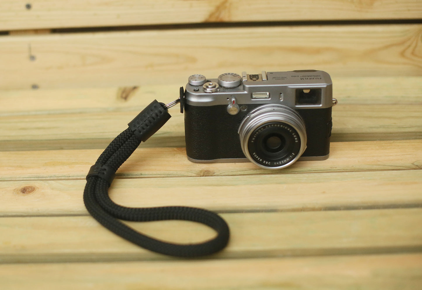 All-black climbing rope camera wrist strap