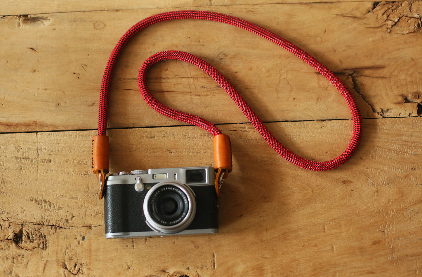 Best Camera Strap Handmade Red and black spots climbing rope brown leather | windmup.com - windmup