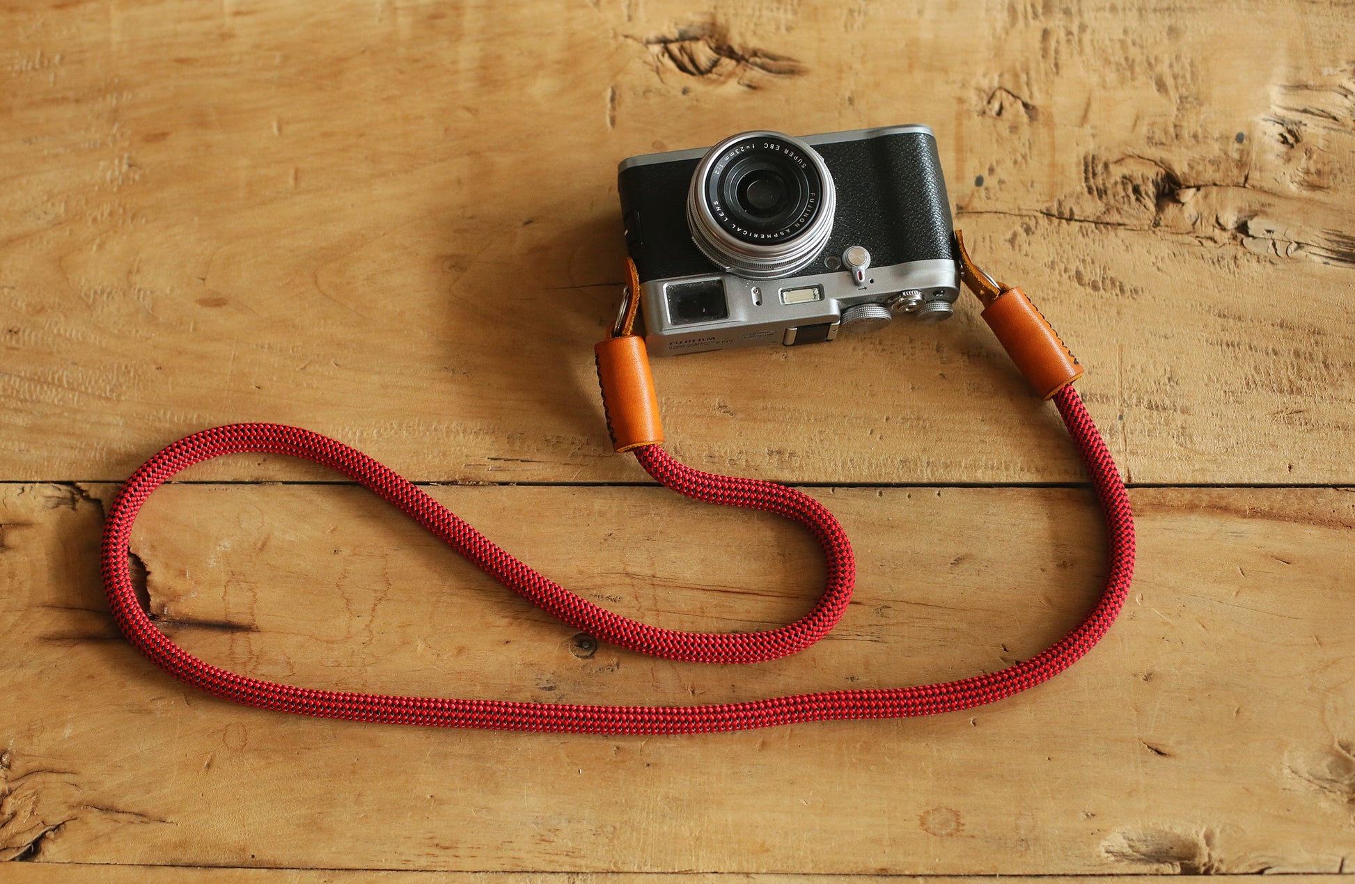 Best Camera Strap Handmade Red and black spots climbing rope brown leather | windmup.com - windmup