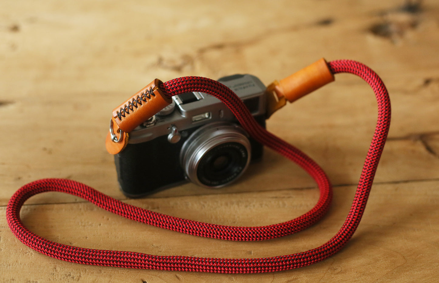 Best Camera Strap Handmade Red and black spots climbing rope brown leather | windmup.com - windmup