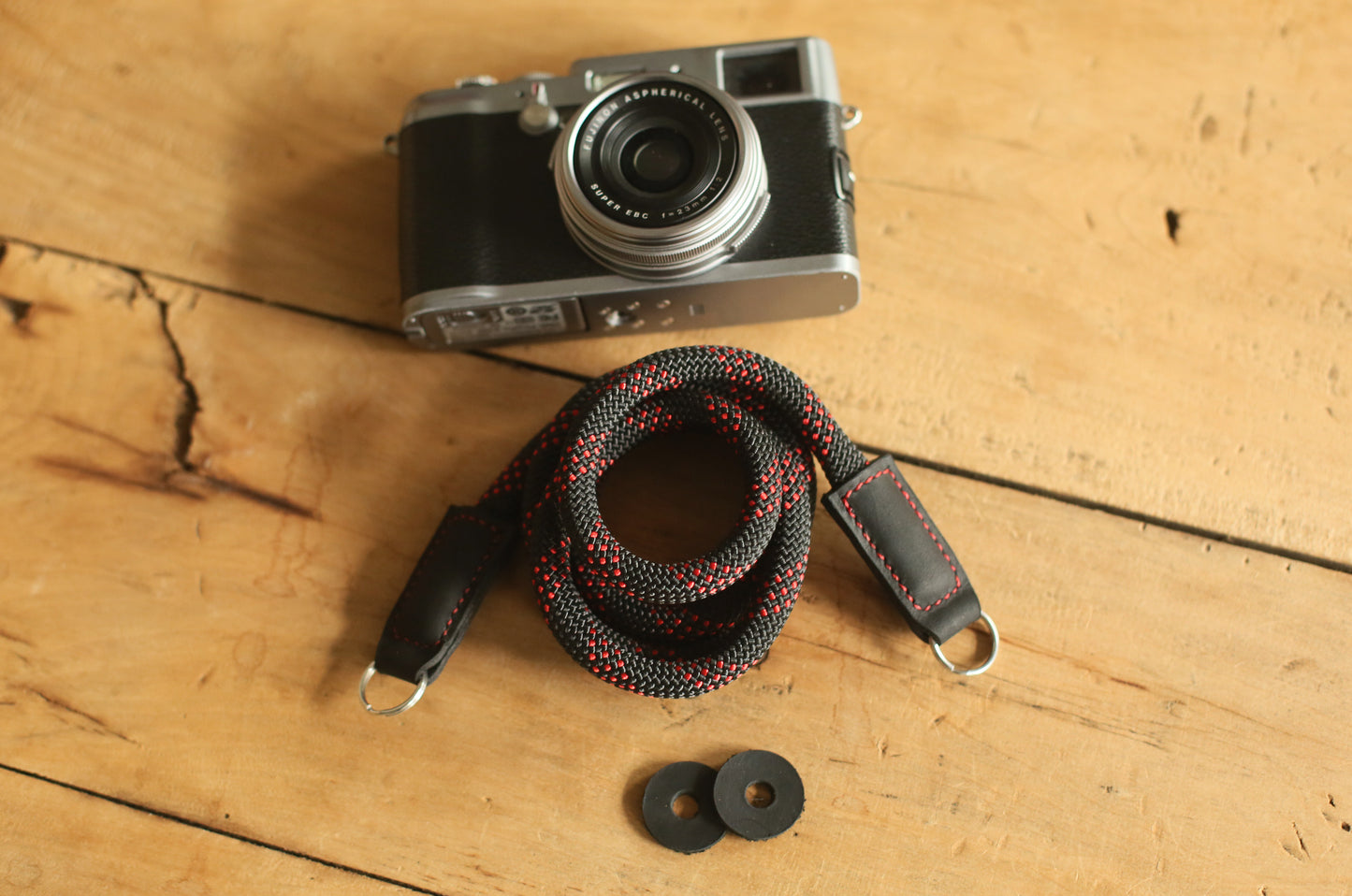 custom length black and red climbing rope strap for cameras