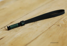 Black leather handmade camera wrist band strap dark green | Windmup.com - windmup