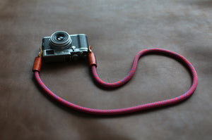    COOL Red blue Spot Climbing rope 10mm brown leather handmade Camera strap