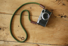 Camera neck strap army green climbing rope tan leather B type | Windmup.com - windmup